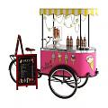Pink Ice Cream Cart With Canopy Lights Chalkboard Sign And Cones Bottles