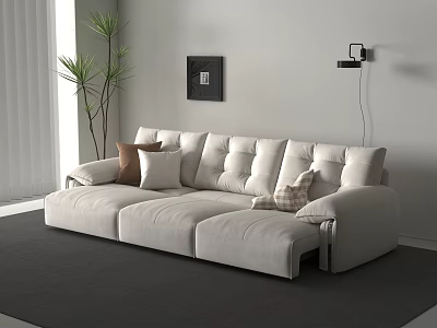 Modern White Sectional Sofa With Throw Pillows And Wall Art In Living Room 3d model