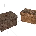 Two Brown Woven Storage Baskets With Square Lids For Home Organization 3d model