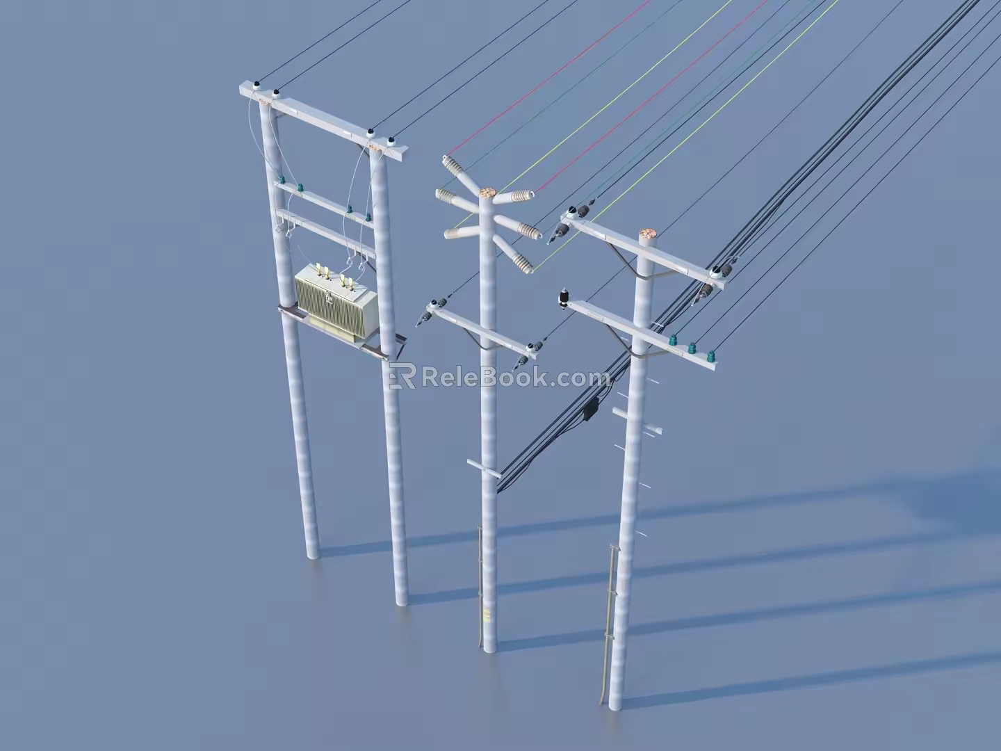 Pole Wire High Voltage Line AC Wire 3d model