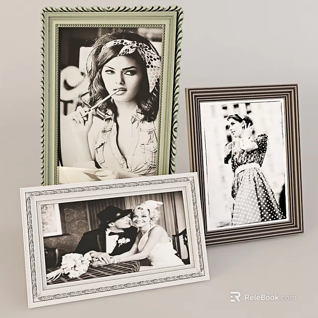 Decorative Photo Frames Displaying Black And White Portraits Of Couples And Women 3d model 