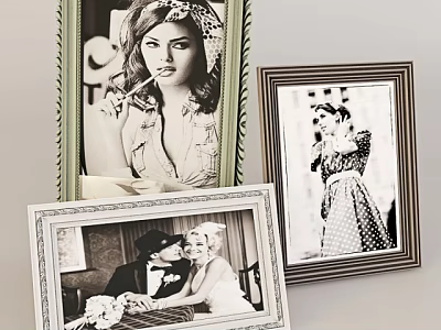 Decorative Photo Frames Displaying Black And White Portraits Of Couples And Women 3d model