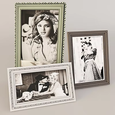 Decorative Photo Frames Displaying Black And White Portraits Of Couples And Women 3d model