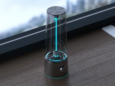 Unique Shaped Desk Lamp with Transparent Glass Body Blue Light and Modern Design on Tabletop 3d model