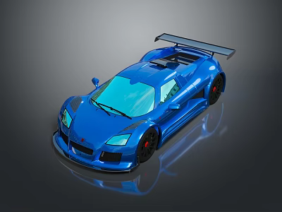 Glossy Blue Sports Car With Sleek Aerodynamic Design And Rear Spoiler 3d model