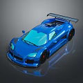 Glossy Blue Sports Car With Sleek Aerodynamic Design And Rear Spoiler