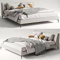Modern Double Bed With Gray Frame Cozy Bedding Pillows And Blanket 3d model
