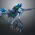 Skeleton Dinosaur Mount with Blue Spikes Mechanical Armor and Green Details