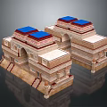 Ancient Architectural Model With Blue Roofs Arched Doors And Decorative Columns 3d model