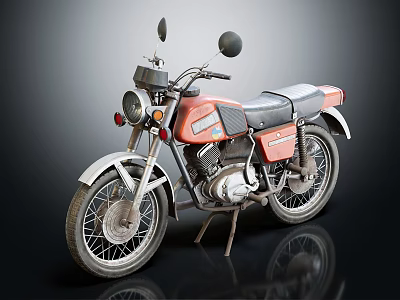 Vintage Orange And Black Motorcycle With Chrome Details Headlight And Seat 3d model