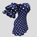 Navy Blue White Polka Dot Dress Off Shoulder Design With Ruffled Sleeves And Hem