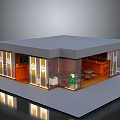 Modern Kiosk Structure With Glass Facade Wooden Panels Interior Tables And Green Plant
