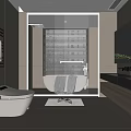 Modern Bathroom Interior Design With White Bathtub Towels Toilet Mirror And Blinds