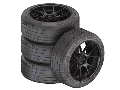 Stacked Car Tires With Black Alloy Rims Modern Styling And Sleek Design 3d model