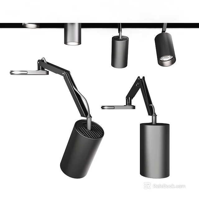 Modern Downlights and Spotlights Adjustable Arm Directional Lighting Black Metal Fixtures 3d model 