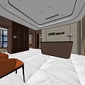 Modern Store Front Desk With Elegant Sofa And Decorative Wall Design 3d model