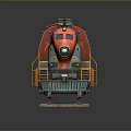 Colorful Retro Train With Red Green Body On Railway Track And Metal Wheels