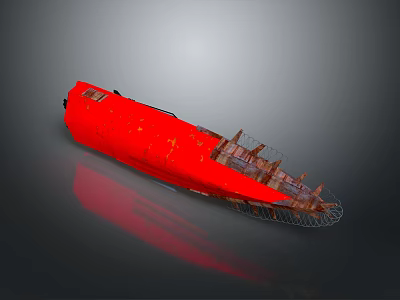 Red Watercraft Hull With Metal Frame And Deck Details For Marine Activities 3d model