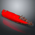 Red Watercraft Hull With Metal Frame And Deck Details For Marine Activities
