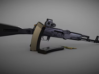 3D Rendered Assault Rifle With Magazine Scope And Bullets On Gray Background 3d model