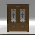 Elegant Wooden Double Doors With Carved Patterns And Glass Inserts Design