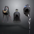 Stylish Long Black Hair Wigs With Various Decorative Ribbons And Beads