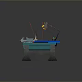 Teal L Shaped Workbench With Tools Paint Palette And Desk Lamp