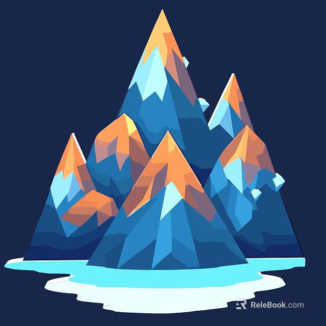 Geometric Style Mountain Shaped Decorative Ornament Set With Blue Orange And Water Elements 3d model 
