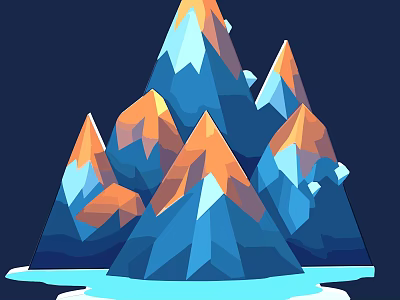 Geometric Style Mountain Shaped Decorative Ornament Set With Blue Orange And Water Elements 3d model