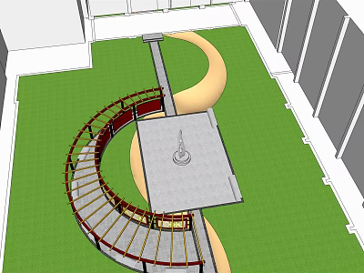 Spiral Pergola Design With Square Platform And Green Lawn In Outdoor Space 3d model