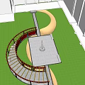Spiral Pergola Design With Square Platform And Green Lawn In Outdoor Space