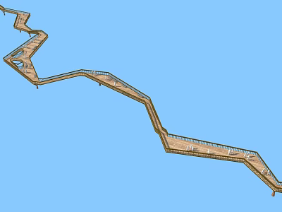 Long Winding Wooden Pathway With Guardrails For Scenic Outdoor Road Infrastructure 3d model