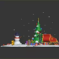 Modern Christmas Scene With Decorated Tree Colorful Gifts Red Sleigh Snowman And 2023