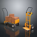 Two Yellow Industrial Transport Hand Trucks With Wheels Handles And Loading Design
