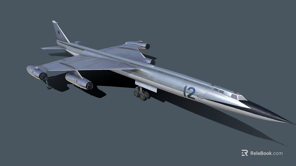 Silver Gray Military Strategic Bomber With Four Engines And Number 12 3d model 