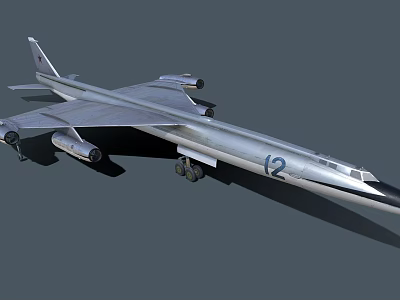 Silver Gray Military Strategic Bomber With Four Engines And Number 12 3d model