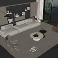Sofa Coffee Table Combination Single Person Sofa Side Table Floor Lamp Hanging Painting Decoration Green Plant 3d model
