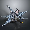 Camouflage Pattern Model Fighter Jet With Red Logo On Tail And Yellow Nose