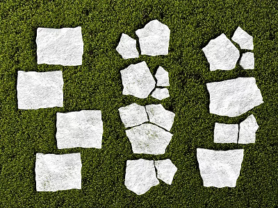 Garden Ornament With White Stones Arranged On Green Grass Path Design 3d model