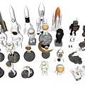 Space Themed Dolls Collection Featuring Astronaut Rocket Moon And Robot Figures 3d model