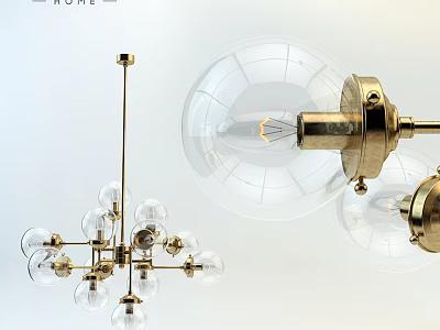 Minimalist Modern Brass Chandelier With Clear Glass Globe Shades And Multiple Bulbs 3d model