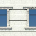 Casement Windows with Stone Frames Decorative Columns and Blue Glass on Light Colored Wall 3d model
