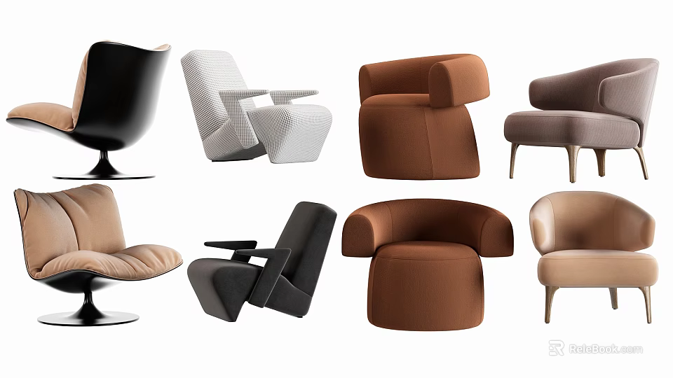 Modern Stylish Armchairs With Various Designs And Colors For Living Room Decor 3d model 