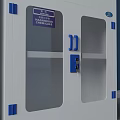 White Multi Door Lockers With Glass Panels On Blue Background Interior