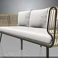 Modern Style Sofa Design With Rattan Armrests White Cushions And Metal Legs