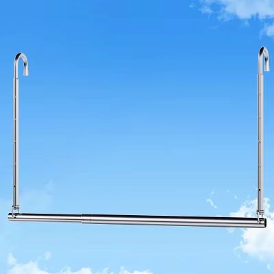 Stainless Steel Storage Shelf With Vertical Poles And Horizontal Bar For Home Organization 3d model