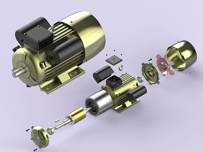 Industrial Electric Motor Exploded View Showing Mechanical Components And Technical Structure Details 3d model