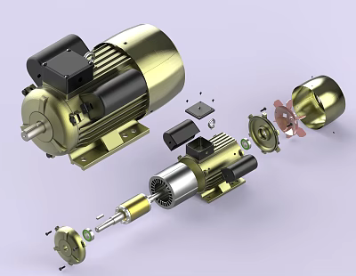 Industrial Electric Motor Exploded View Showing Mechanical Components And Technical Structure Details 3d model