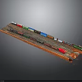 Detailed Model Train With Colorful Carriages On Railway Track