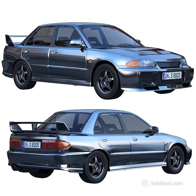 Classic Silver Car With Rear Spoiler Black Alloy Wheels Front And Rear Views 3d model 